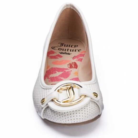 Juicy Couture White Gold Logo Ballet Flats NWT - Picture 2 of 7